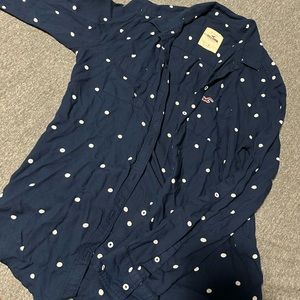 Blue polkadot Hollister button down. Casual. Size S.